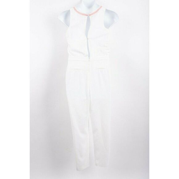 Champagne & Strawberry Anthropologie Womens Jumpsuit M White Aztec Embroidered - Picture 3 of 4